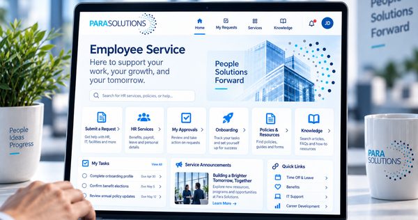 Laptop showing the Para employee service portal